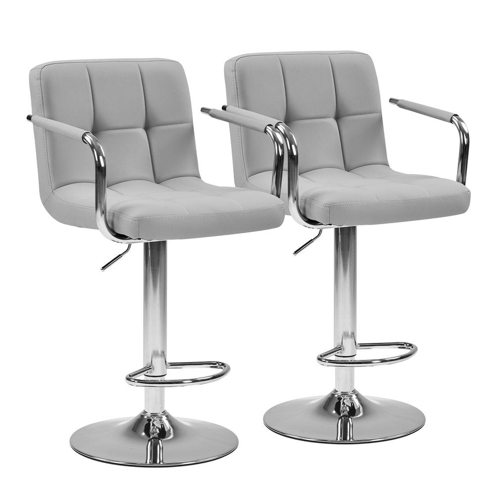 Set of Two Black And Silver Faux Leather And Aluminum Adjustable Height Swivel Bar Chairs
