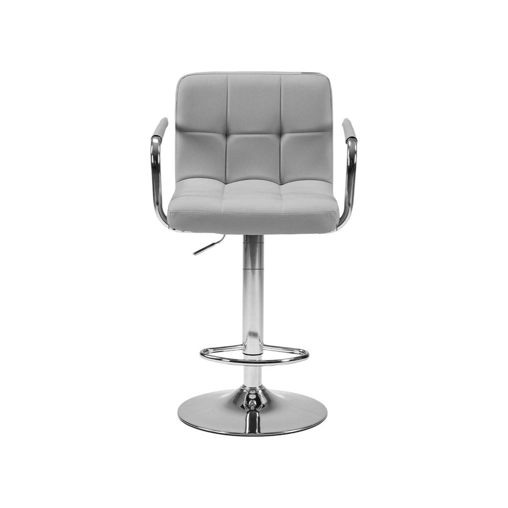 Set of Two Black And Silver Faux Leather And Aluminum Adjustable Height Swivel Bar Chairs