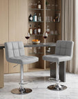 Set of Two Gray And Silver Faux Leather And Steel Low Back Adjustable Height Swivel Bar Chairs
