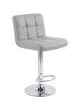 Set of Two Gray And Silver Faux Leather And Steel Low Back Adjustable Height Swivel Bar Chairs