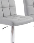 Set of Two Gray And Silver Faux Leather And Steel Low Back Adjustable Height Swivel Bar Chairs