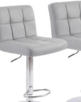 Set of Two Gray And Silver Faux Leather And Steel Low Back Adjustable Height Swivel Bar Chairs