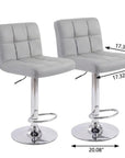 Set of Two Gray And Silver Faux Leather And Steel Low Back Adjustable Height Swivel Bar Chairs