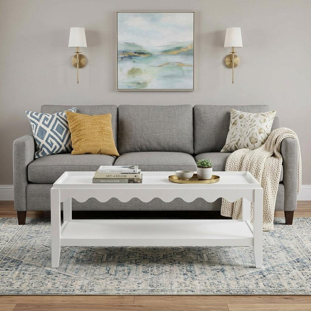 48" White Solid Wood Coffee Table