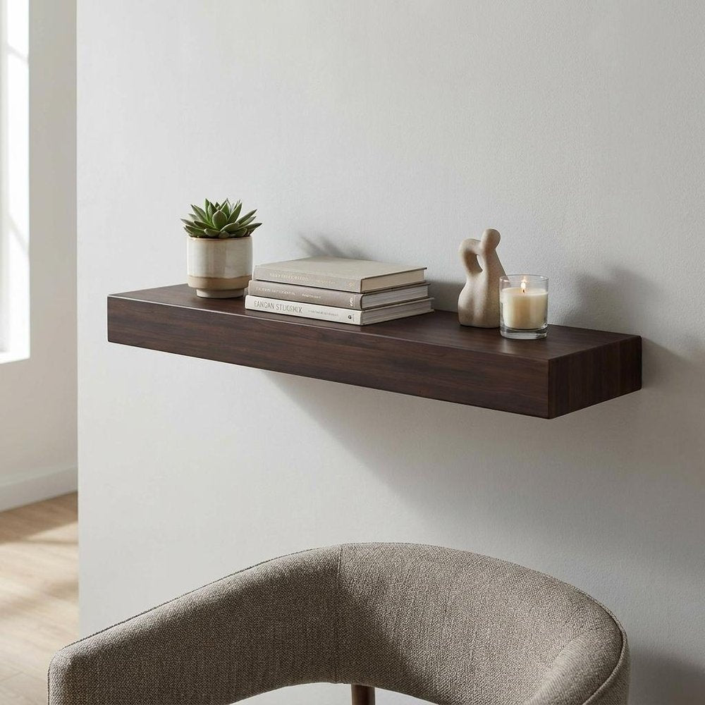 12" Espresso Solid Wood Wall Mounted Floating Shelf