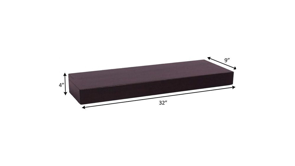 18" Espresso Solid Wood Wall Mounted Floating Shelf