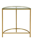 29" Clear and Gold Glass and Iron Half Circle Three Leg Console Table