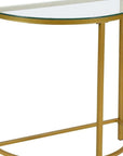 29" Clear and Gold Glass and Iron Half Circle Three Leg Console Table