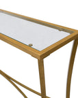 48" Clear and Antiqued Gold Glass and Iron Console Table