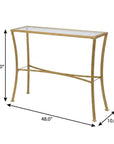 48" Clear and Antiqued Gold Glass and Iron Console Table