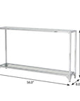 56" Clear and Silver Glass and Iron Frame Console Table With Shelf