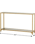 56" Clear and Gold Glass and Iron Console Table With Shelf