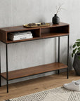 42" Chestnut and Black Solid Wood and Iron Console Table With Shelf