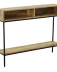 42" Natural and Black Solid Wood and Iron Console Table With Shelf