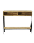 42" Natural and Black Solid Wood and Iron Console Table With Shelf