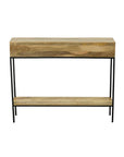 42" Natural and Black Solid Wood and Iron Console Table With Shelf