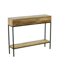 42" Natural and Black Solid Wood and Iron Console Table With Shelf