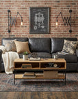 42" Natural and Black Solid Wood and Iron Console Table With Shelf