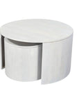 Set Of Two White Solid Wood Round Solid Nested Coffee Tables
