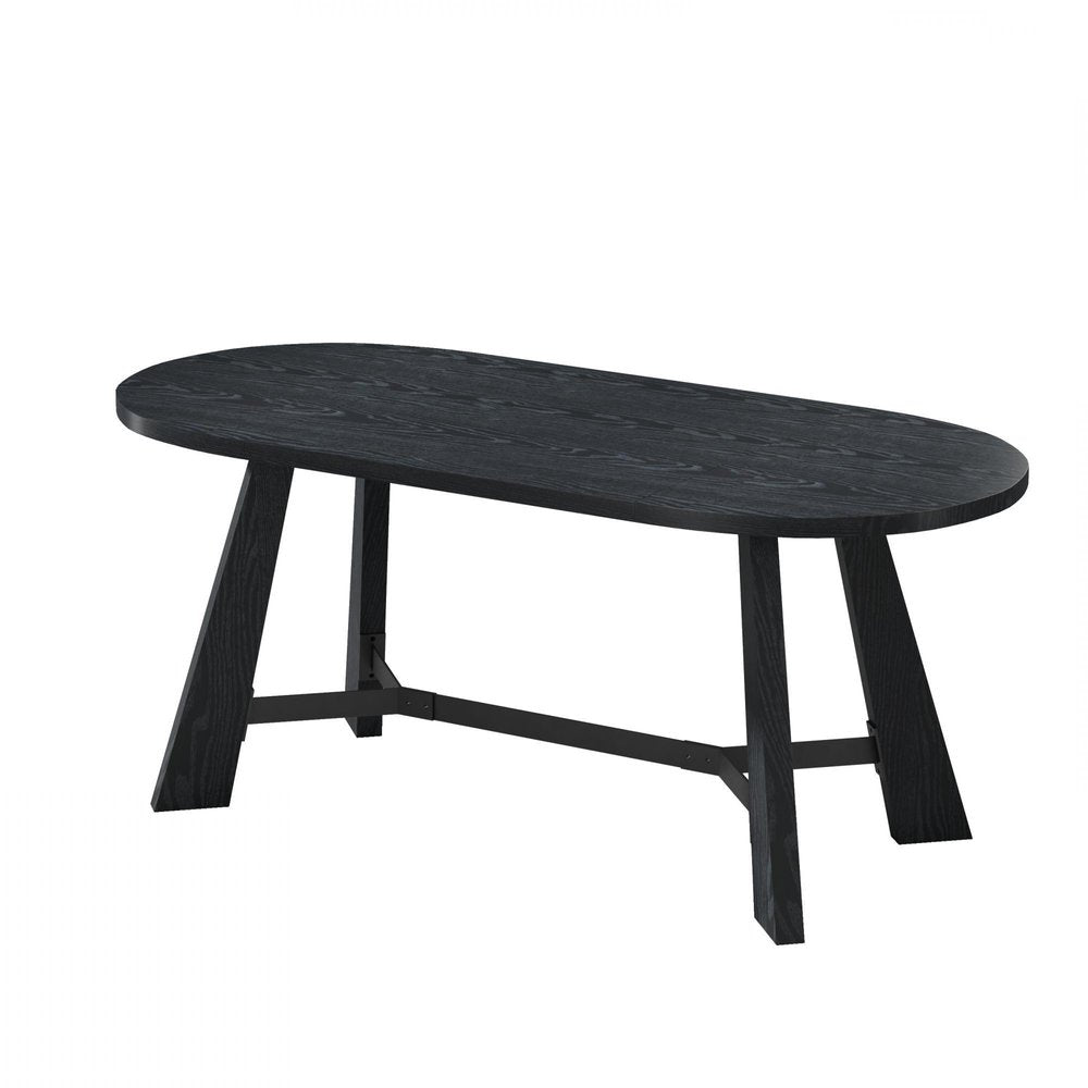 71" Brown and Black Wood Trestle Base Oval Dining Table