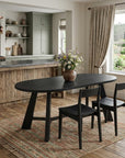 71" Brown and Black Wood Trestle Base Oval Dining Table
