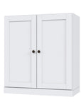 36" White Solid Wood Adjustable Three Tier Library Bookcase with Two Doors