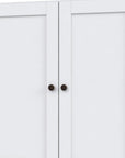 36" White Solid Wood Adjustable Three Tier Library Bookcase with Two Doors