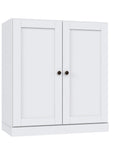 36" White Solid Wood Adjustable Three Tier Library Bookcase with Two Doors