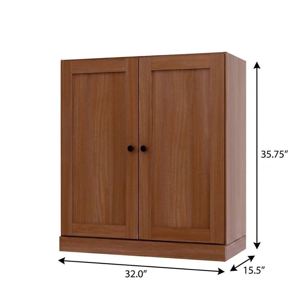 36" Coffee Solid Wood Adjustable Three Tier Library Bookcase with Two Doors