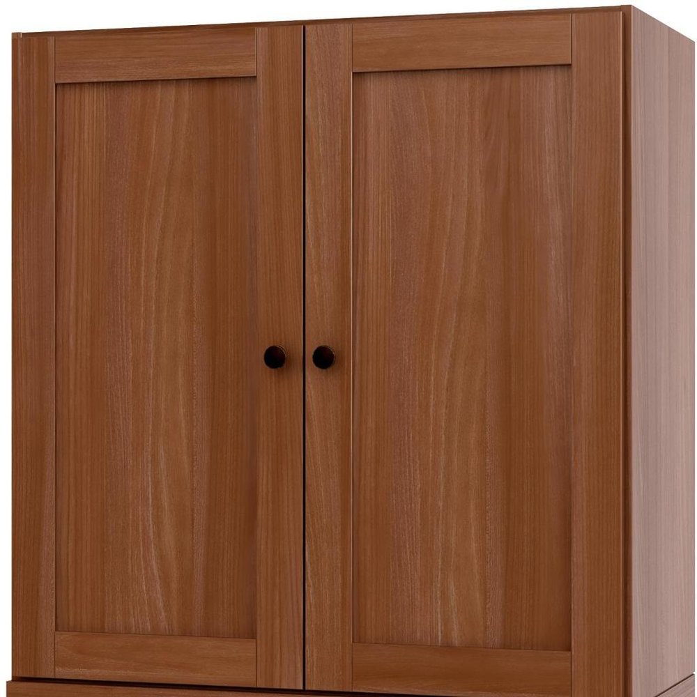 36" Coffee Solid Wood Adjustable Three Tier Library Bookcase with Two Doors