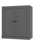 36" Gray Solid Wood Adjustable Three Tier Library Bookcase with Two Doors