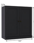 36" Black Solid Wood Adjustable Three Tier Library Bookcase with Two Doors