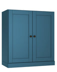 36" Teal Blue Solid Wood Adjustable Three Tier Library Bookcase with Two Doors