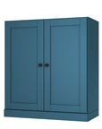 36" Teal Blue Solid Wood Adjustable Three Tier Library Bookcase with Two Doors