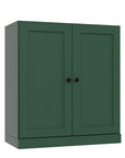 36" Green Solid Wood Adjustable Three Tier Library Bookcase with Two Doors