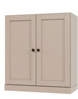36" Beige Solid Wood Adjustable Three Tier Library Bookcase with Two Doors