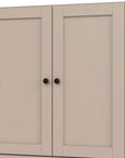 36" Beige Solid Wood Adjustable Three Tier Library Bookcase with Two Doors