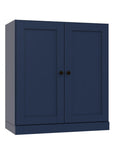 36" Navy Blue Solid Wood Adjustable Three Tier Library Bookcase with Two Doors