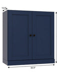 36" Navy Blue Solid Wood Adjustable Three Tier Library Bookcase with Two Doors