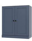 36" French Blue Solid Wood Adjustable Three Tier Library Bookcase with Two Doors