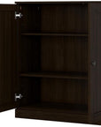 36" Espresso Solid Wood Adjustable Three Tier Library Bookcase with Two Doors
