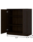36" Espresso Solid Wood Adjustable Three Tier Library Bookcase with Two Doors