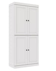 72" White Solid Wood Adjustable Six Tier Library Bookcase with Four Doors