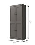 72" Gray Solid Wood Adjustable Six Tier Library Bookcase with Four Doors