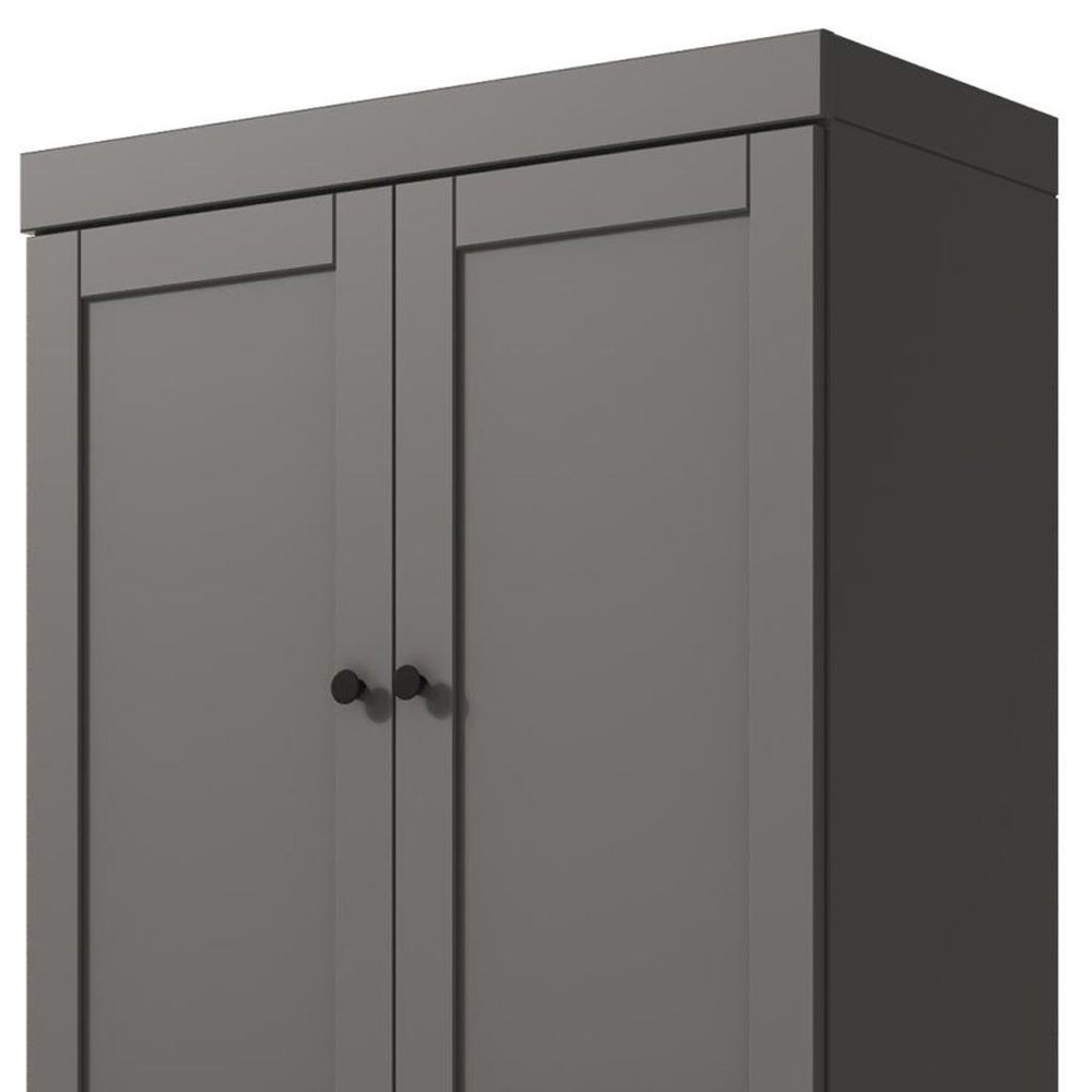 72" Gray Solid Wood Adjustable Six Tier Library Bookcase with Four Doors