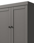72" Gray Solid Wood Adjustable Six Tier Library Bookcase with Four Doors