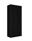 72" Black Solid Wood Adjustable Six Tier Library Bookcase with Four Doors