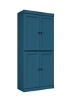 72" Teal Blue Solid Wood Adjustable Six Tier Library Bookcase with Four Doors