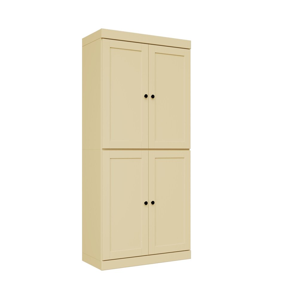 72" Yellow Solid Wood Adjustable Six Tier Library Bookcase with Four Doors