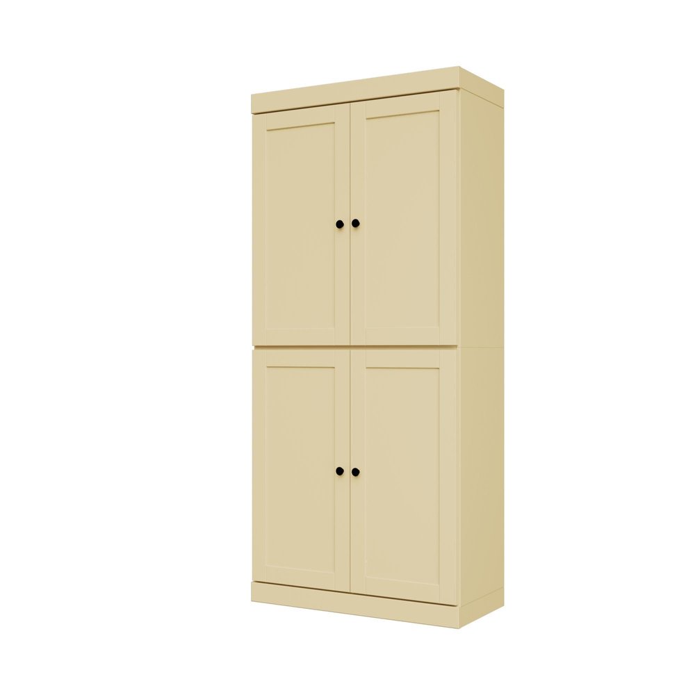 72" Yellow Solid Wood Adjustable Six Tier Library Bookcase with Four Doors